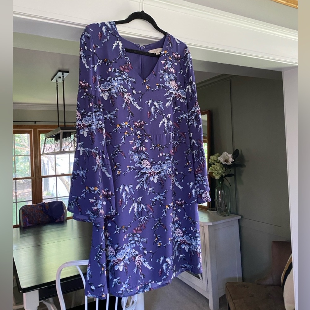 Loft floral dress with bell sleeve